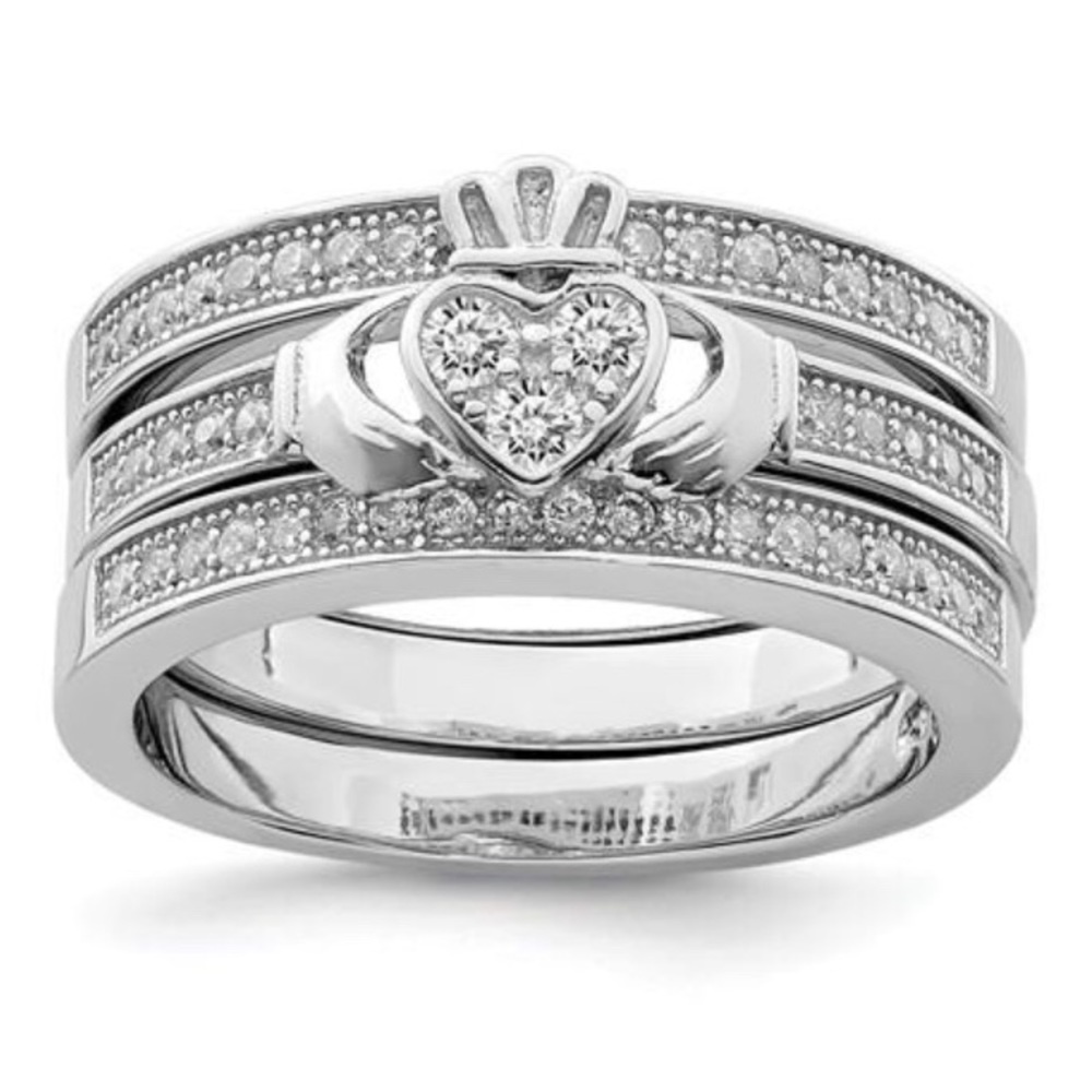 925 Sterling Silver Celtic Pavé Heart 3 CZ Rings